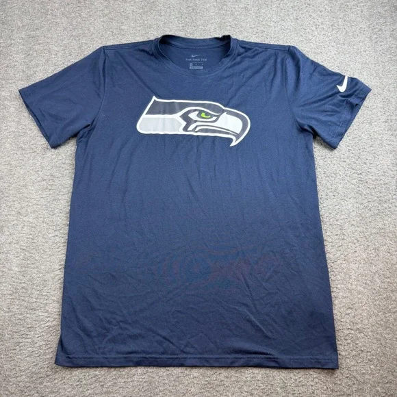 Nike Seattle Seahawks T-Shirt Men's Medium Navy Blue Dri-Fit Logo Athletic Tee