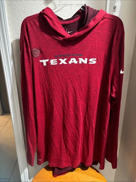 Nike Red Houston Texans Lightweight Hooded Long Sleeve L NWT