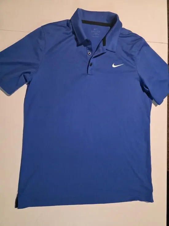 Nike Dri Fit Polo Shirt Mens Blue Golf Athletic Swoosh Large Shirt