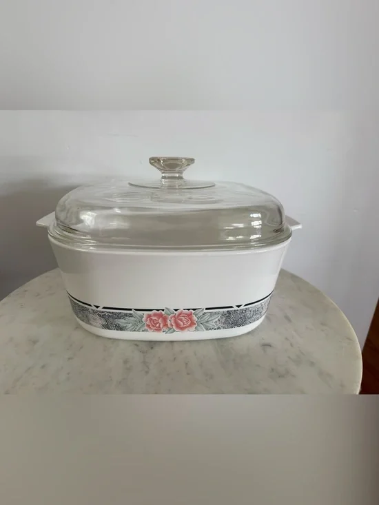 Vintage Corning Ware Silk & Rose 5 Liter A-5-B Casserole Dish MCM Retro Kitchen