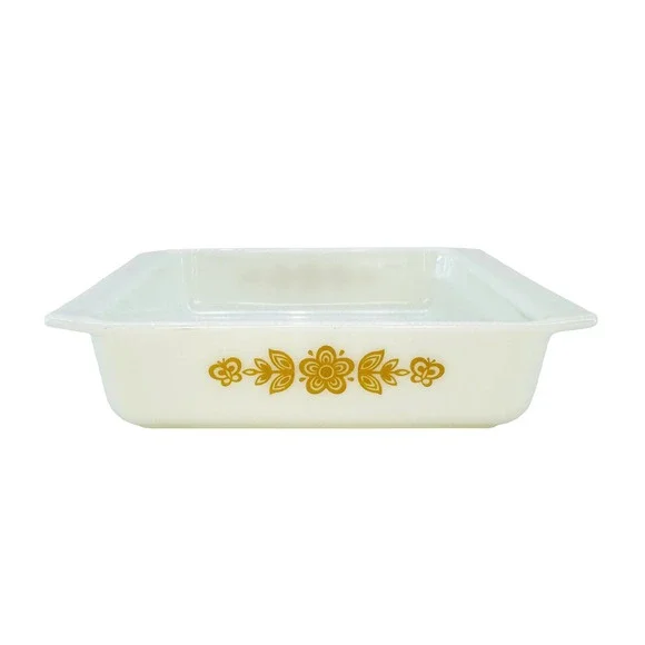 VINTAGE PYREX 922 Square Casserole Dish • Butterfly gold, white • 8