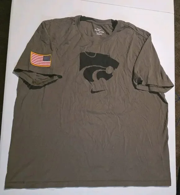 Nike K-State Wildcats T Shirt XXL Olive Military USA Flag Sleeve Camo Back