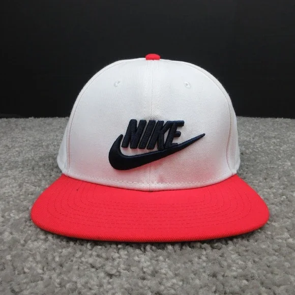 Nike Hat Cap Mens Snap Back White Red Sportswear Pro Drifit Twill Performance