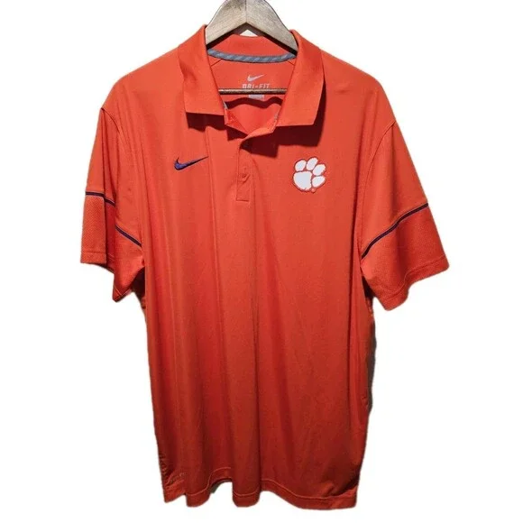 Nike Dri Fit Clemson Tigers XXL Orange Polo Paw Blue Swoosh