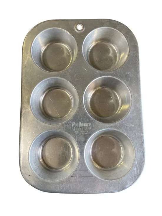 Vintage Worthmore Aluminum Muffin Pan 6 Cup Made in USA Cupcake Baking Tin Used