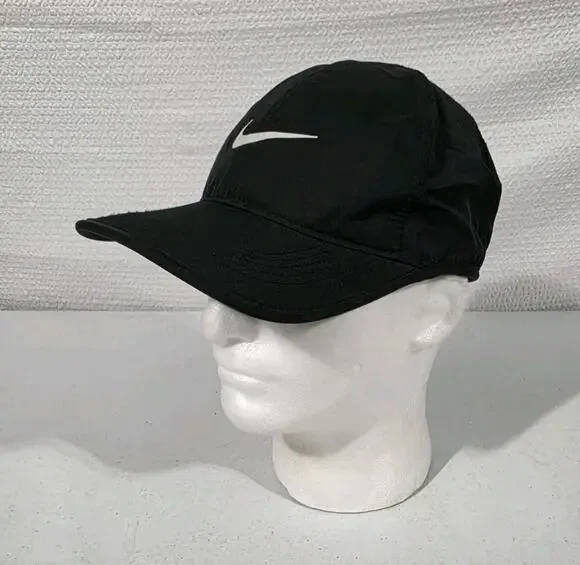Nike Hat Cap Strap Back One Size Black White Dri-FIT Featherlight Running