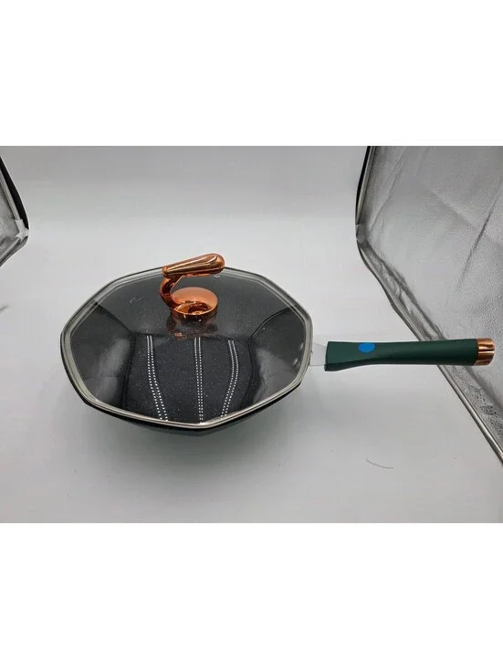 Octagonal Nonstick Frying Pan with Glass Lid and Ergonomic Handle