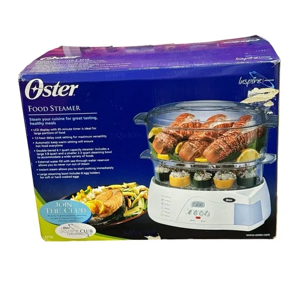 Oster 5715 Double-tiered 6.1 QT White Food Cooker & Steamer Inspire Collection
