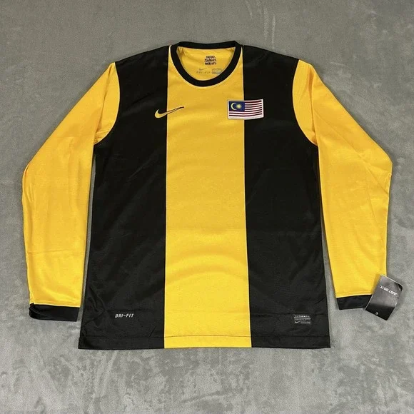 Malaysia Soccer Jersey Mens XL Yellow Black Nike Dri Fit Long Sleeve 2012