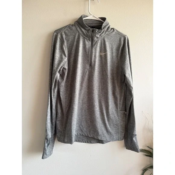 Nike Dri-FIT Mens Medium Gray Heathered 1/4 Zip Running Pullover Thumbholes 328