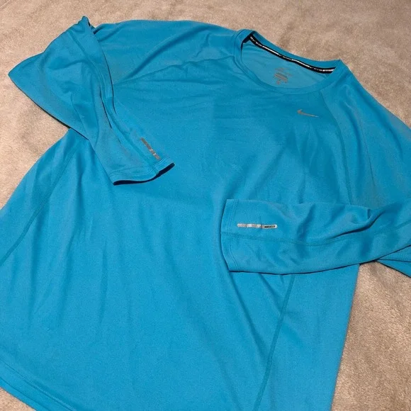 Nike Miler Running Shirt Mens Large Blue Dri-FIT Long Sleeve Athletic Top