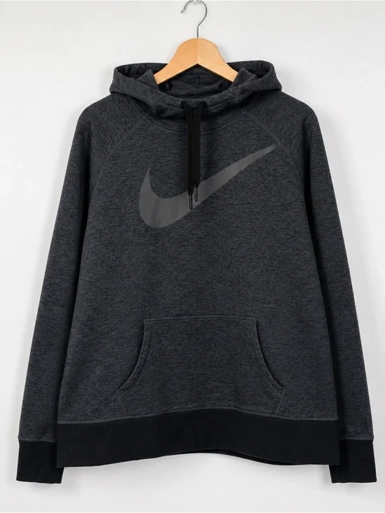 Nike Therma-FIT Pullover Hoodie XL Gray Black Big Swoosh Fleece Athletic