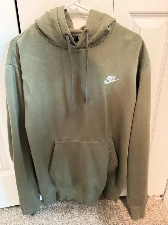 Nike Olive Green Pullover Hoodie with White Swoosh