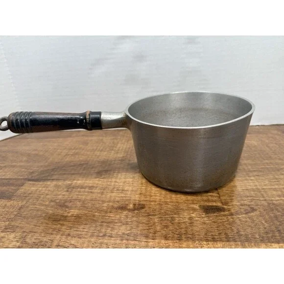 Household Institute 1 qt Aluminum Saucepan Silver/Black Wooden Long Handle,