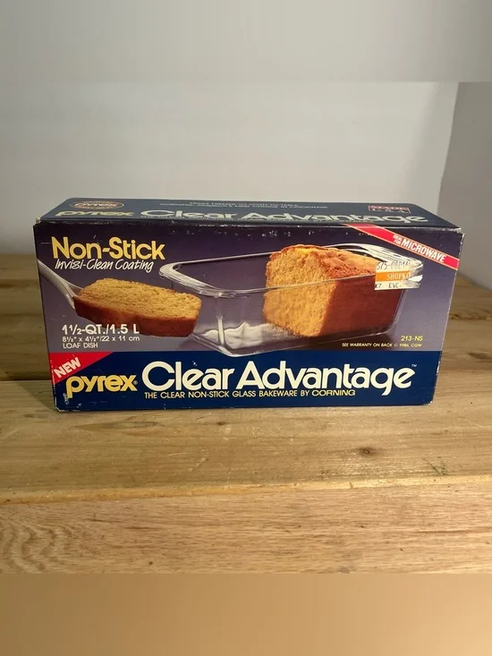Vtg Pyrex Clear Glass Loaf Pan Non Stick Invisi-clean Coating Sealed In Box NOS