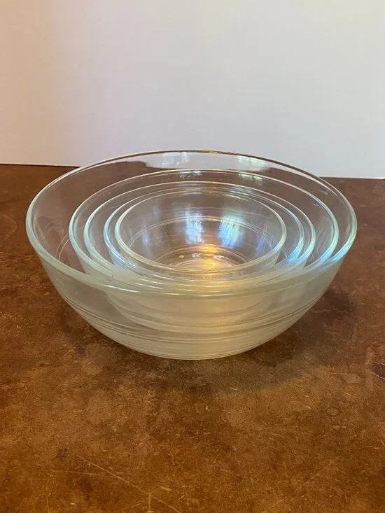 (5) Vintage Duralex France Clear Glass Nesting Bowls Le Gigogne French Cookware