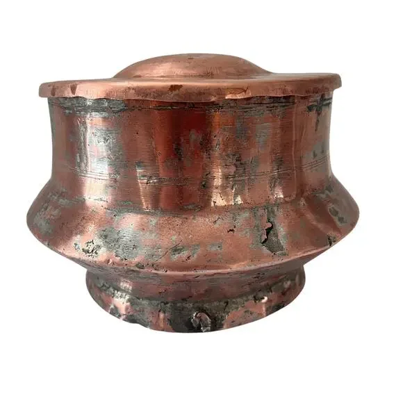 Vintage Hand Hammered Copper Cooking‎ Pot w Lid Rustic Farmhouse Primitive Decor