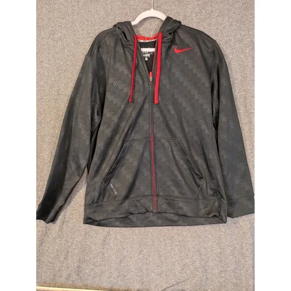 Nike Hoodie Men's XL Black Geometric Therma-Fit Full Zip  Sports Basketball
