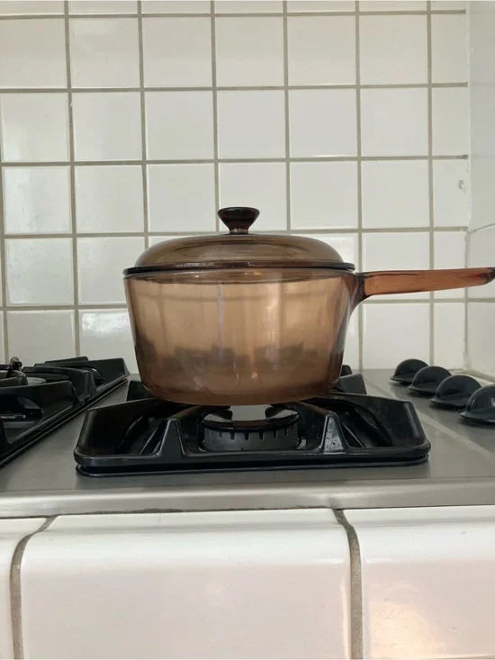 Amber Glass Saucepan with Lid and Handle