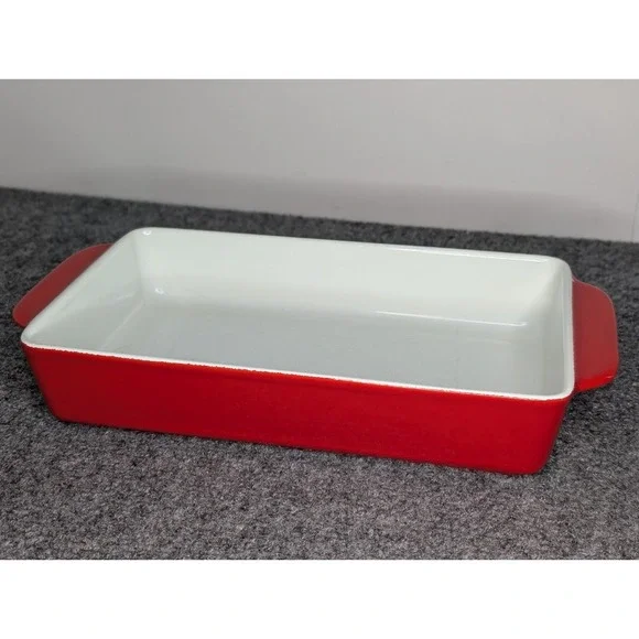 Vintage Copco Denmark Michael Lax Red Enamel Cast Iron Baking Pan 10 X 6 X 2‎