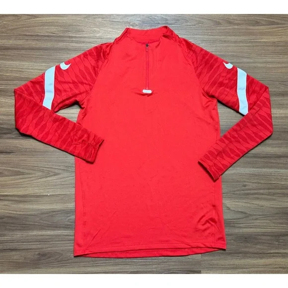Nike Dri-FIT Strike 21 Soccer Drill Top Red Quarter Zip Training Pullover Sz M