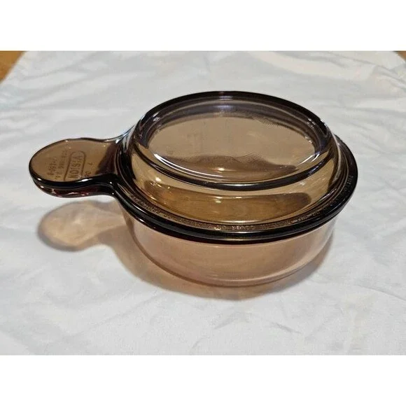 Vintage CorningWare Vision Amber Heat N Serve Grab It Bowl V-150-B w Glass lid