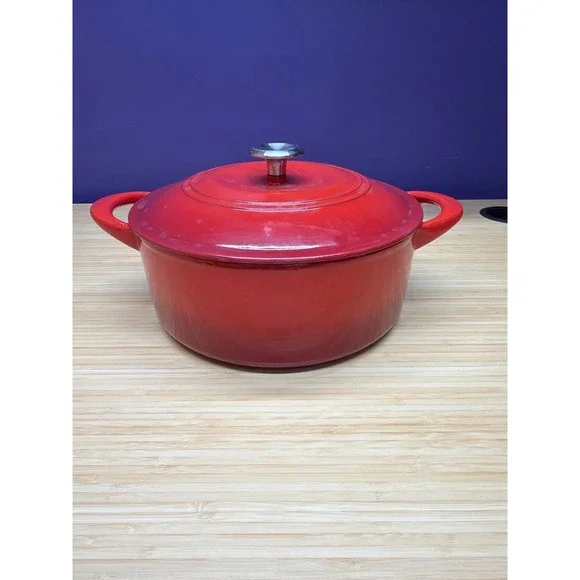 Tramontina 6 Qt Red Enameled Cast Iron Dutch Oven with Lid Used
