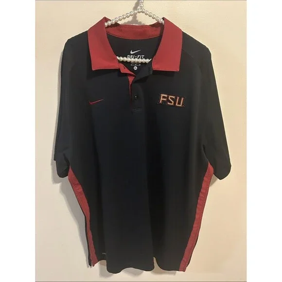 Nike FSU Florida State Seminoles Dri-FIT Polo Shirt XL Black Red NCAA