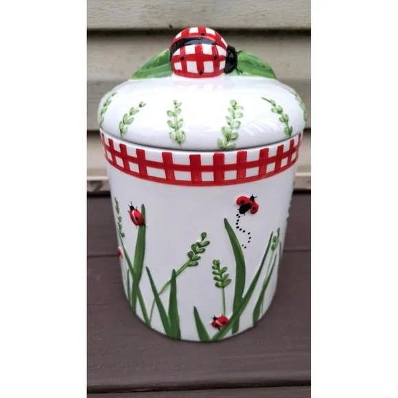Hausenware Design By Libby Wilkle Ladybug Design Porcelain Canister Cookies Jar