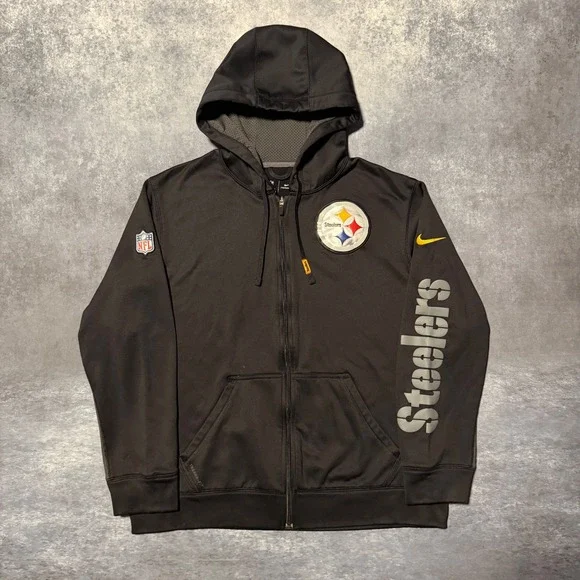 Nike Pittsburgh Steelers Therma-FIT Full Zip Hoodie Men Large Black NFL On Field
