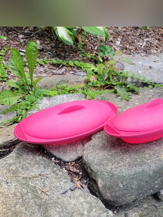 Bright Pink Red Silicone Microwave Steamers - Set of 2