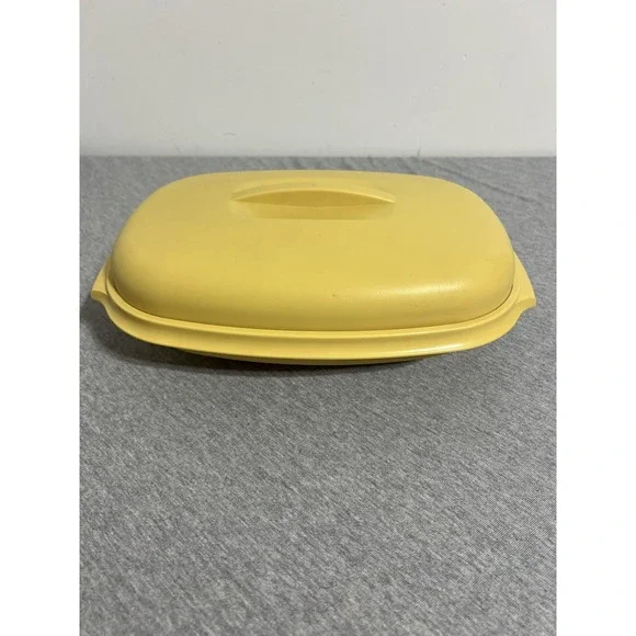 Vintage Tupperware Microwave Vegetable Rice Steamer 3 Piece Harvest Gold #1273-6