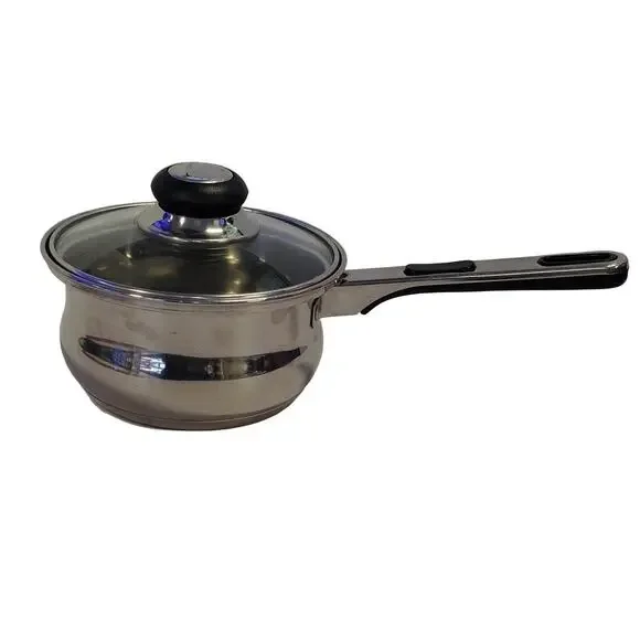 Onedia 1-Quart Saucepan Kettle Pot Glass Lid Silver/Black Stainless Steel