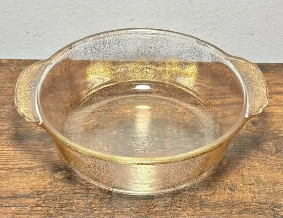 Vintage Fire King Clear Gold Speckled 2Qt Casserole Dish Made in USA