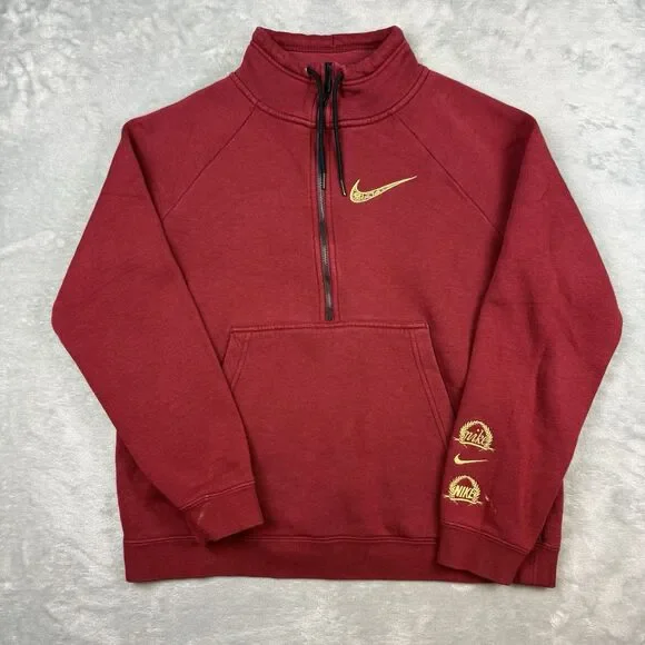 Nike Quarter Zip Sweatshirt Burgundy Gold Embroidered Swoosh Men’s Large