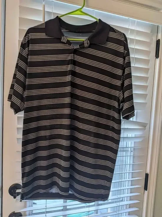 Nike Golf Tour Performance Dri-Fit Black White Striped Polo Shirt