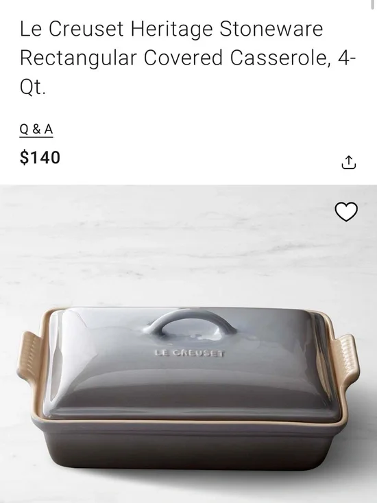 Le Creuset Heritage Rectangular Covered Casserole - French Gray
