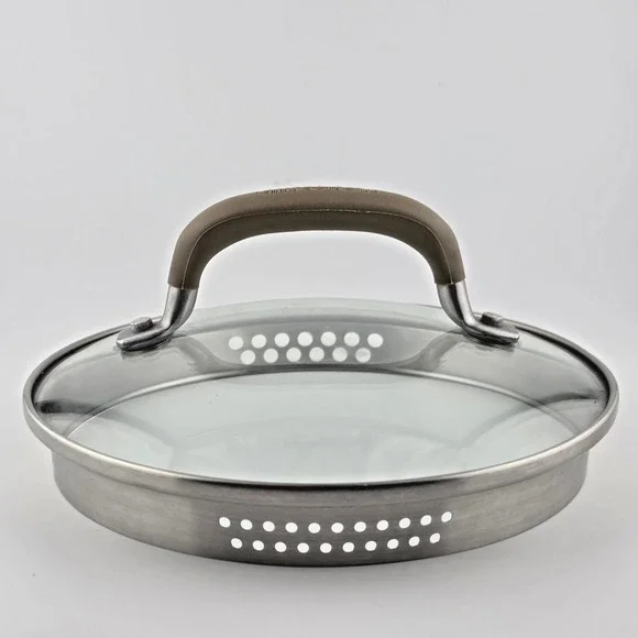 Circulon 7 Inch Glass Pot Lid w/ Stainless Rim & Brown Silicone Grip Handle