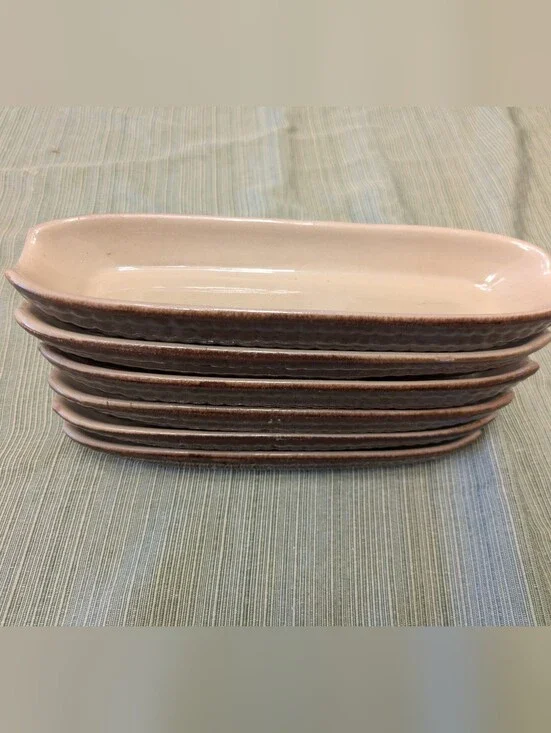 Set Of 6 - Vintage Corn On The Cob Plates - Brown And Tan Crockery