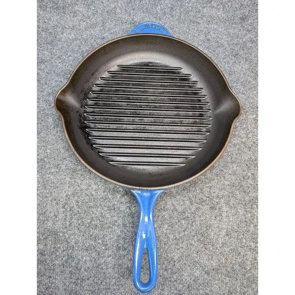 Le Creuset 30cm Blue Enameled Cast Iron Grill Skillet Fry Pan Made in France