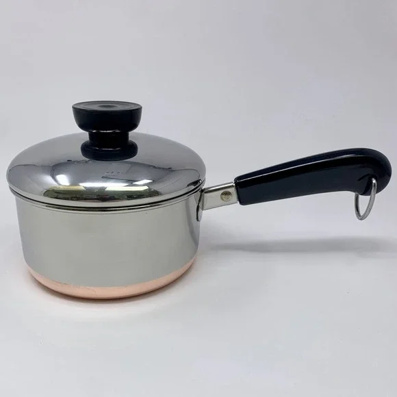 Vtg Revere Ware 3/4 QT Sauce Pan 1801 Copper Bottom Pot, Lid '81 Clinton ILL USA