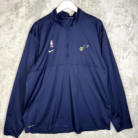 Utah Jazz Pullover Mens 2XL Nike Dri Fit NBA Blue Performance 1/4 Zip Mock Neck