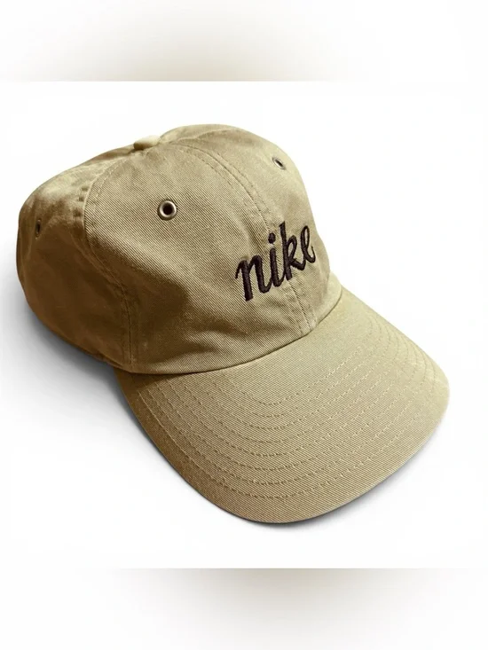 Vintage Nike khaki Strapback Cap Featuring Cursive Logo Embroidery OS
