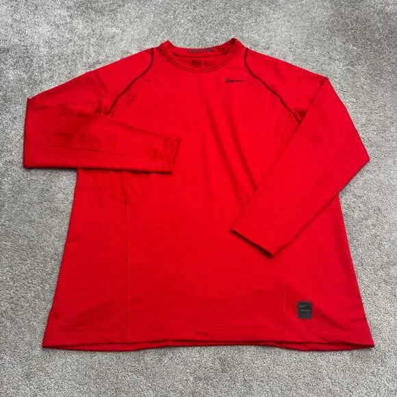 Nike Pro Fitted Hyperwarm Fitted Long Sleeve T-Shirt Mens 2XL Red Training Tee