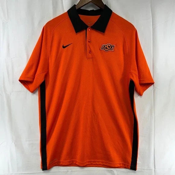 Nike‎ Oklahoma State Cowboys Polo Shirt Mens L Orange OSU Dri-FIT Short Sleeve