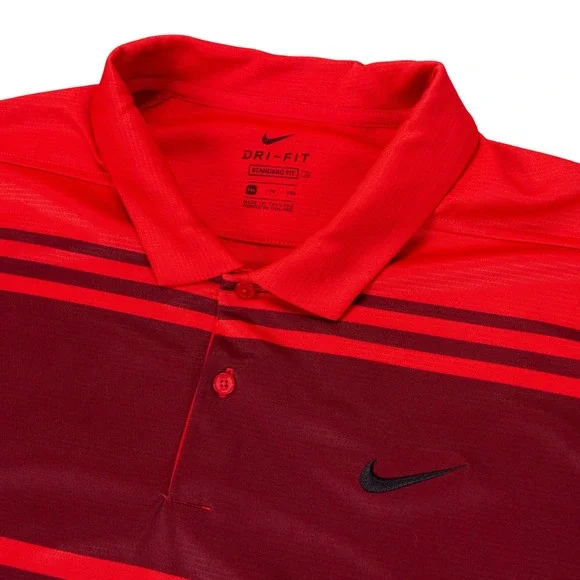 Nike Dri-Fit Golf Polo Shirt Mens XXL Red Maroon Striped SS Standard Fit