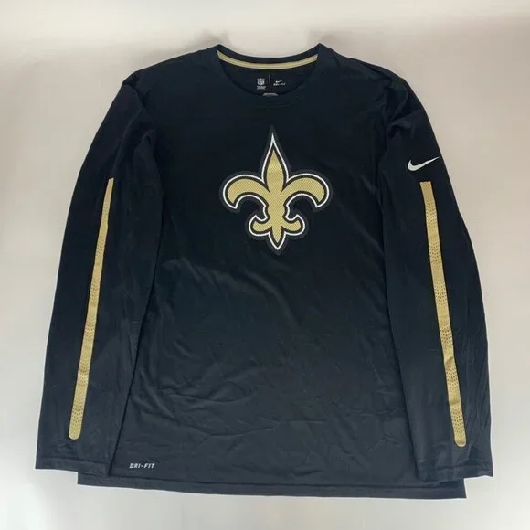 New Orleans Saints NFL Black Nike Dri Fit Short Sleeve Athletic Crewneck Shirt