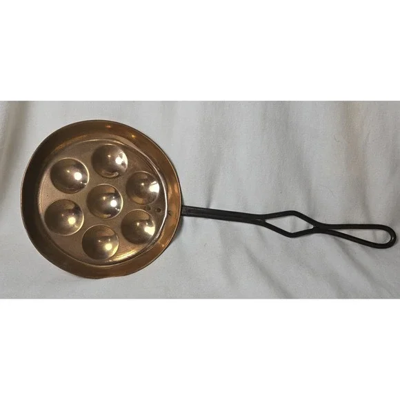 Vintage Brass Egg Cooker Hand Forged Wrought‎ Iron Handle 17.5