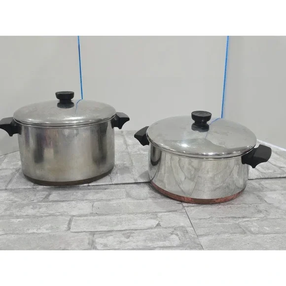 VTG 4 Piece 1960s Revere‎ Ware 1801 Copper Bottom 6QT & 4 1/2QT Stock Pot w/lids