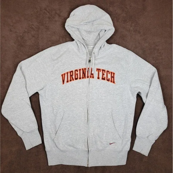 Nike Team Virginia Tech Hokies Full Zip Hoodie Gray Mens Medium Sweatshirt VT